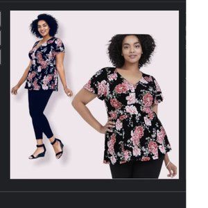 Torrid Black Top with Pink Floral Design